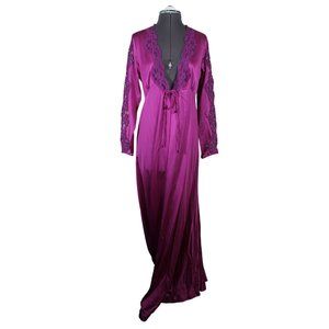 Lily of France women's vintage satin lace open front peignoir bedroom robe gown